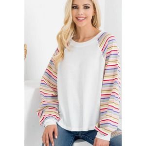 White Stripe Dolman Sleeve Top